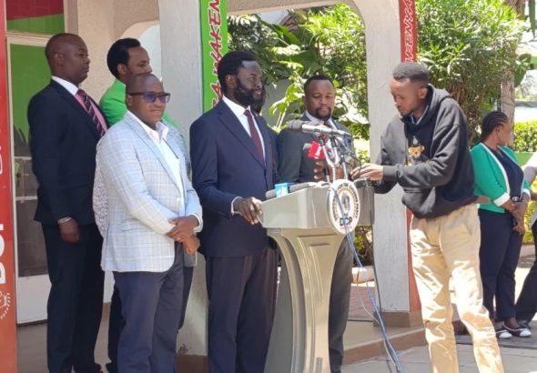 Nyandarua Senator John Methu and other DCP members during a press briefing