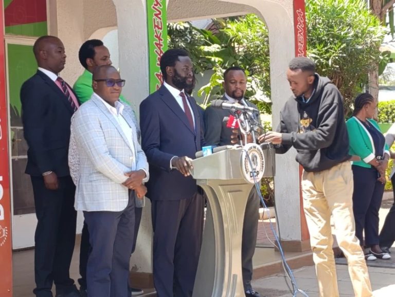 Nyandarua Senator John Methu and other DCP members during a press briefing
