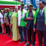Peter Mwathi, the DCP Deputy National Chairperson (second right) and other officials during the opening of Kiambu offices