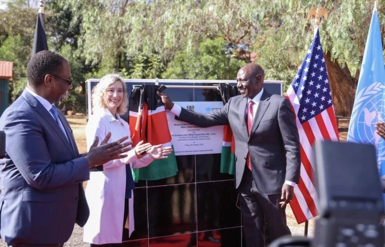 President William Ruto wiith the United States Chargé d’Affaires to Kenya, Ms. Susan M. Burns at the Kenya Police Training College in Kiganjo.