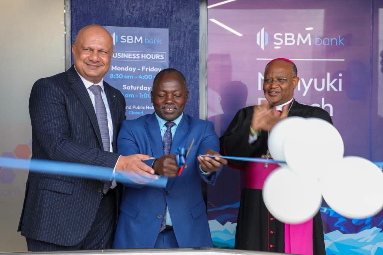 SBM Bank Kenya chief executive Bhartesh Shah and Laikipia Governor Joshua Irungu during the opening of the bank's 34th branch in Nanyuki town on August 20, 2026. PHOTOS BY JAMES WAWANJIKU