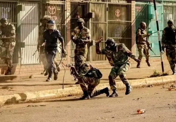 The Zimbabwean army firing at protesters using live ammunition