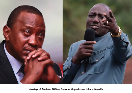 A collage of President William Ruto and his predecessor Uhuru Kenyatta