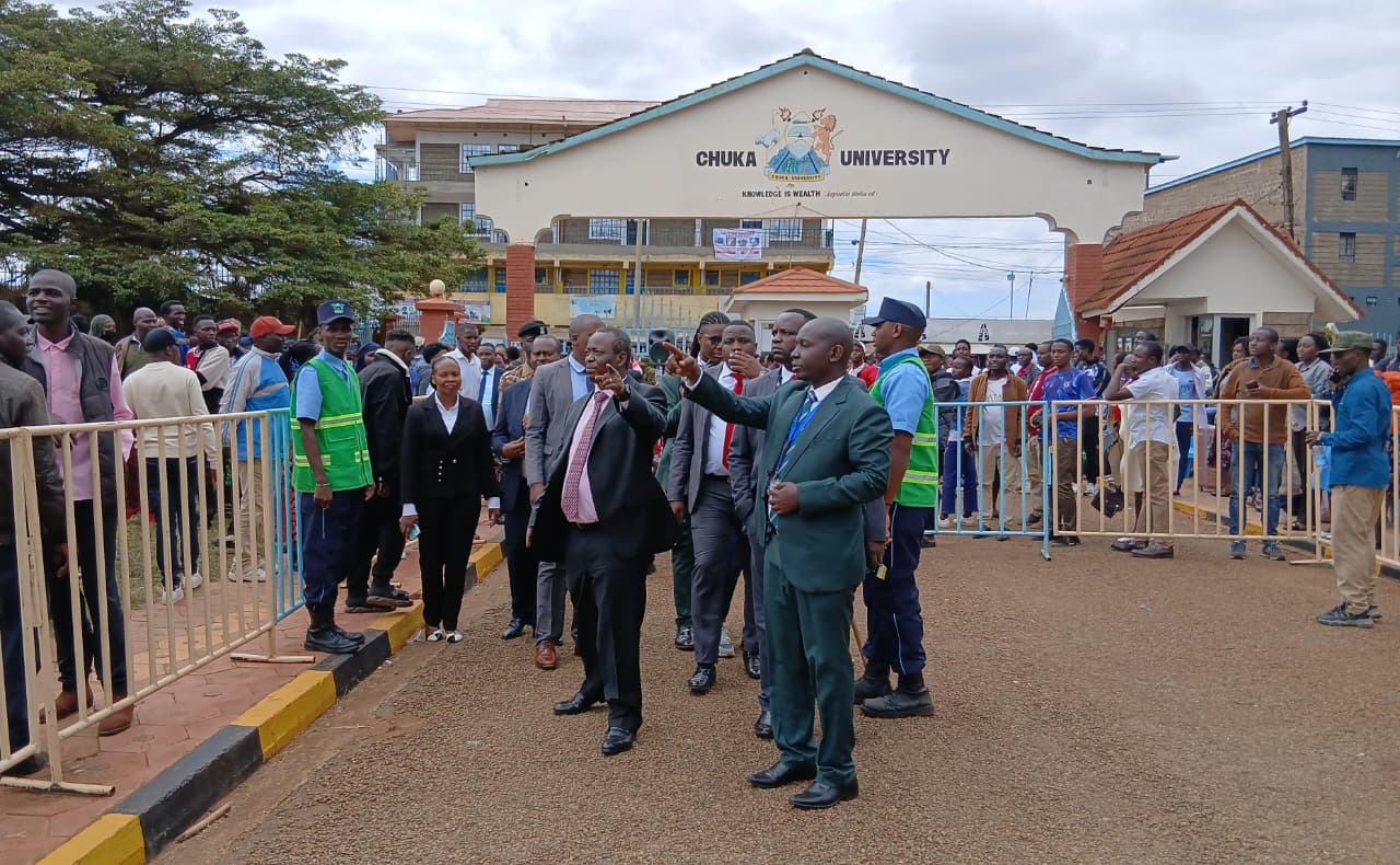 Chuka University Vice Chancellor, Professor Henry Mutembei, makes a spot check on the ongoing admission exercise at the university.