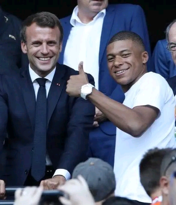 President Emmanuel Macron with Kylian Mbappé