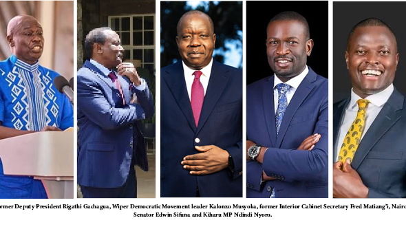 Rigathi Gachagua, Kalonzo Musyoka, Fred Matiang'i, Edwin Sifuna and Ndindi Nyoro.