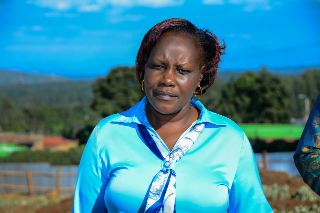 Trade, Tourism and Cooperatives County Executive Committee Member Rev. Carol Kaberia, Adresses the press.