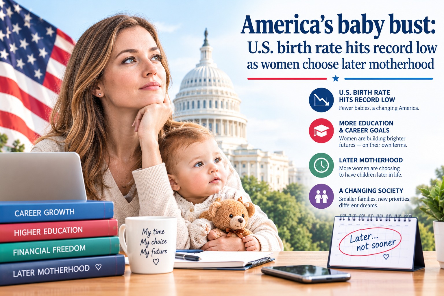 America’s baby bust: U.S. birth rate hits record low as women choose later motherhood