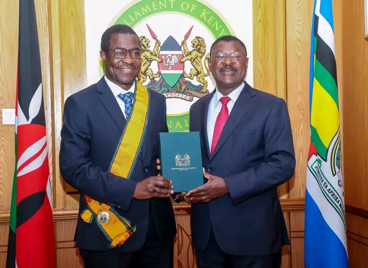 Energy and Petroleum Cabinet Secretary James Opiyo Wandayi receives national honours from National Assembly Speaker Moses Wetang'ula