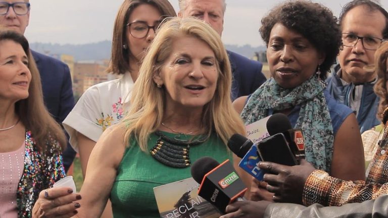 Justine Reese addressing media said that , she would like to provide textiles and training so that women can make reusable products for their own use and even sell them. Photo/Elizabeth Angira
