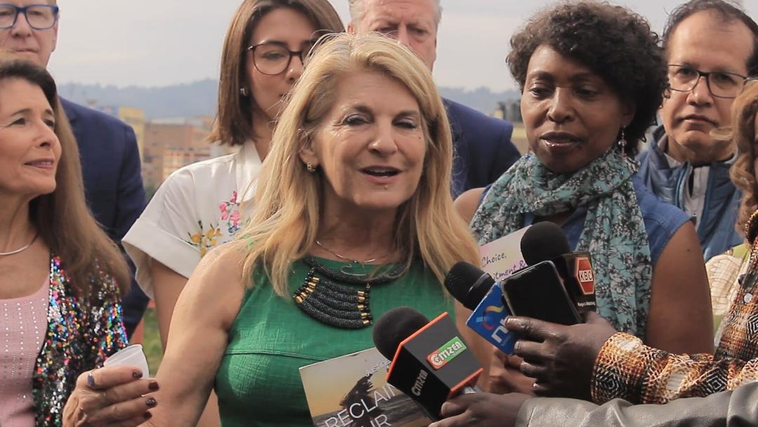 Justine Reese addressing media said that , she would like to provide textiles and training so that women can make reusable products for their own use and even sell them. Photo/Elizabeth Angira
