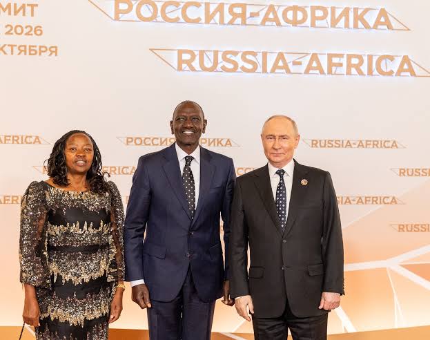President William Ruto, Mama Rachael and President Vladimir Putin in Russian