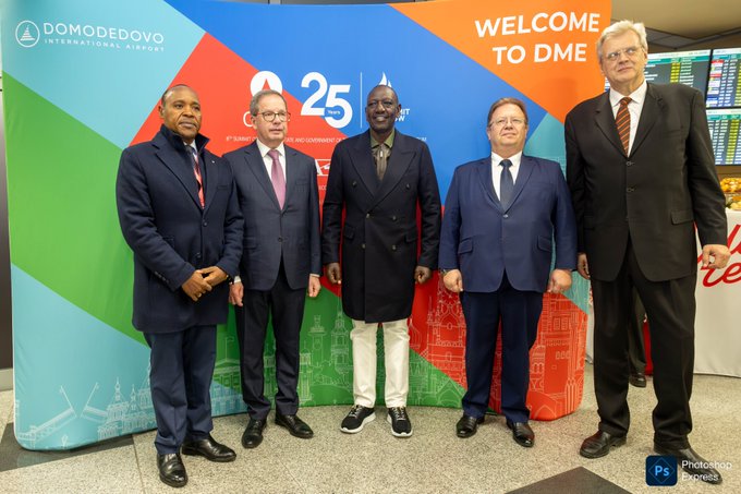 President William Ruto (centre) received by Russian officials when he arrived for the Third Russia–Africa Economic and Humanitarian Forum on October 28, 2026