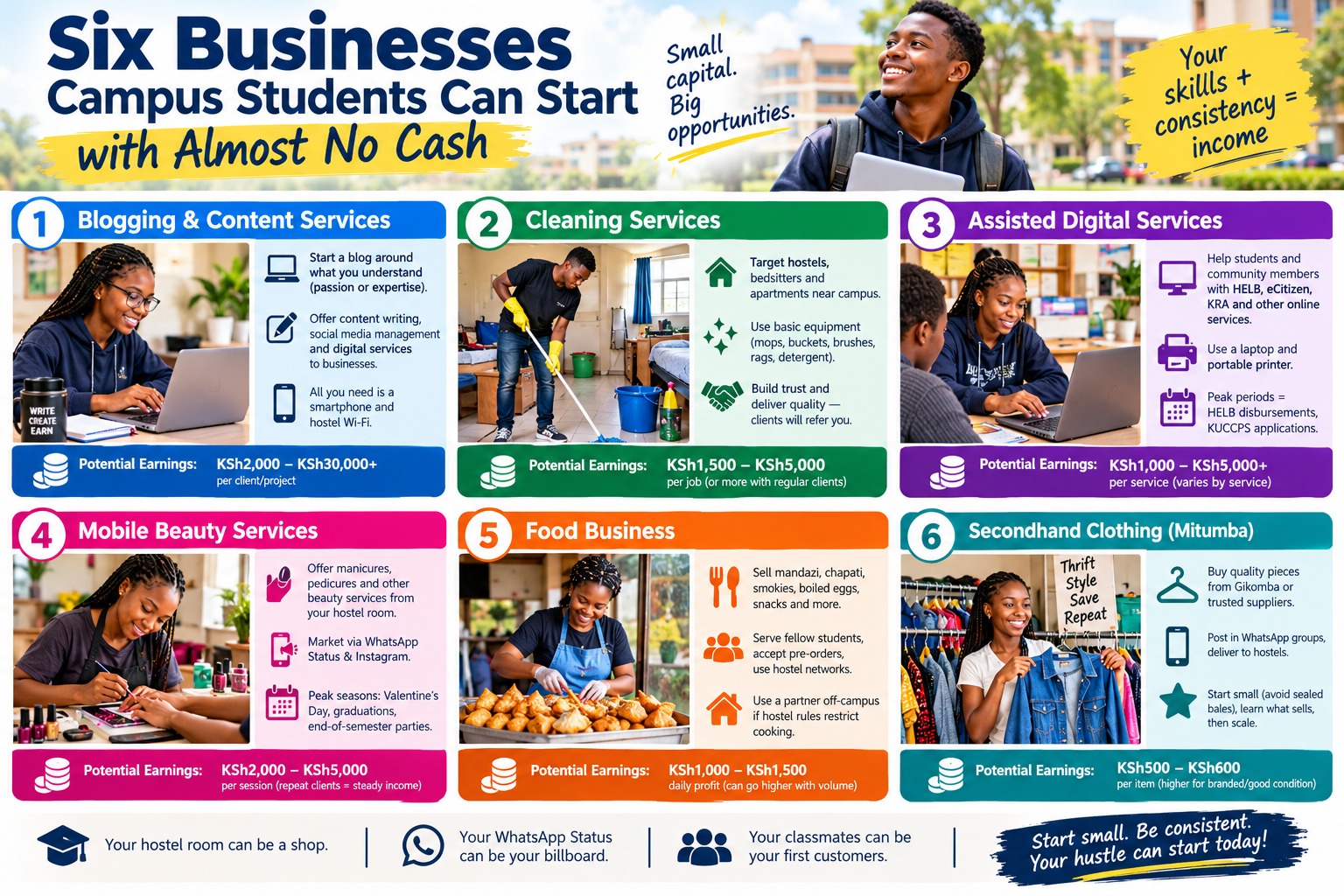 Six businesses campus students can start with almost no cash