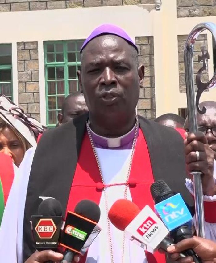 Anglican Church of Kenya (ACK) Archbishop Jackson Ole Sapit  addressing the press in Kisii School  has condemned the political violence and thuggery witnessed in Homa Bay County during the Linda Mwananchi rally over the weekend. Photo/Elizabeth Angira