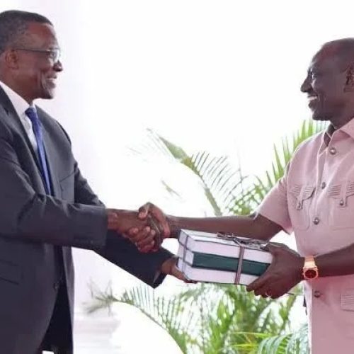 Former Chief Justice David Maraga with President William Ruto. File photo.
