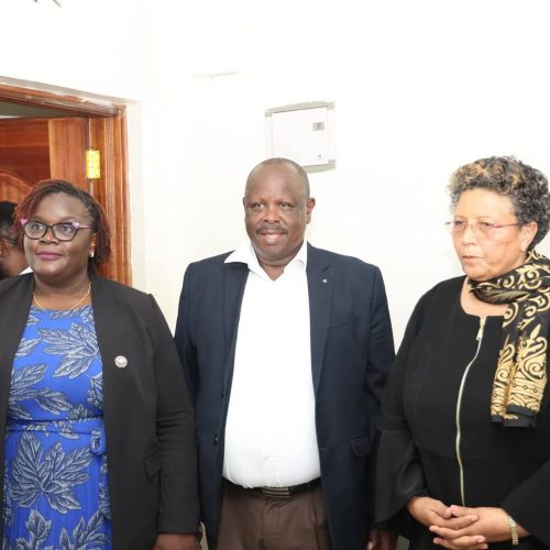 From left; Ann Asugag, Isaac Rutto and Jacqueline Ingutiah in Nyeri yesterday. Photos/Courtesy.