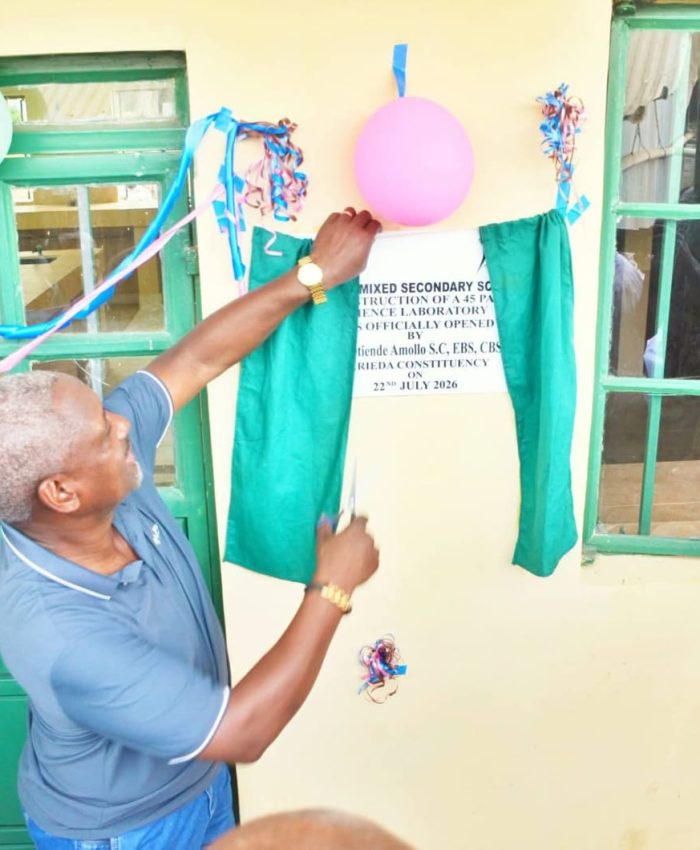 Rarieda MP Otiende Amollo commissioning a new 45-capacity science laboratory at Rarieda Secondary School