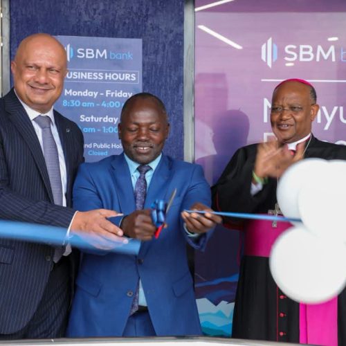 SBM Bank Kenya chief executive Bhartesh Shah and Laikipia Governor Joshua Irungu during the opening of the bank's 34th branch in Nanyuki town on August 20, 2026. PHOTOS BY JAMES WAWANJIKU