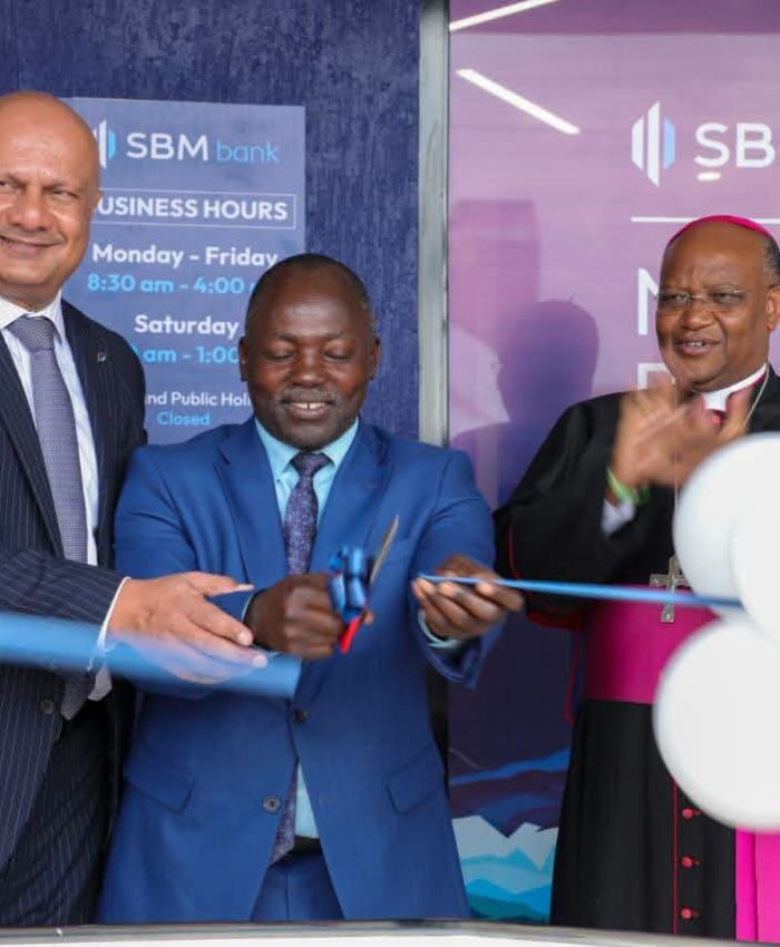 SBM Bank Kenya chief executive Bhartesh Shah and Laikipia Governor Joshua Irungu during the opening of the bank's 34th branch in Nanyuki town on August 20, 2026. PHOTOS BY JAMES WAWANJIKU