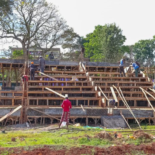 Workers at Othaya stadium yesterday. Photos/Courtesy.